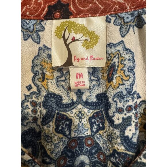 Fig & Flower Peasant Boho Relaxed Medallion Paisley Earthy Women's 3/4 Sleeves M - Picture 3 of 8
